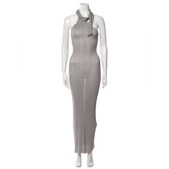 Aya Muse Caspi Halter Sheer Dress In Fog Grey NWT - Picture 6 of 11